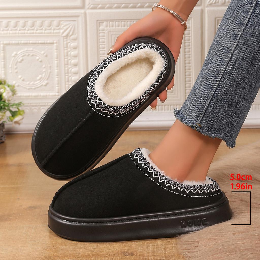 Furry Slippers Women Fall And Winter Indoor Home Warm Padded Monthly Shoes Thick Bottom Couple Cotton Slippers