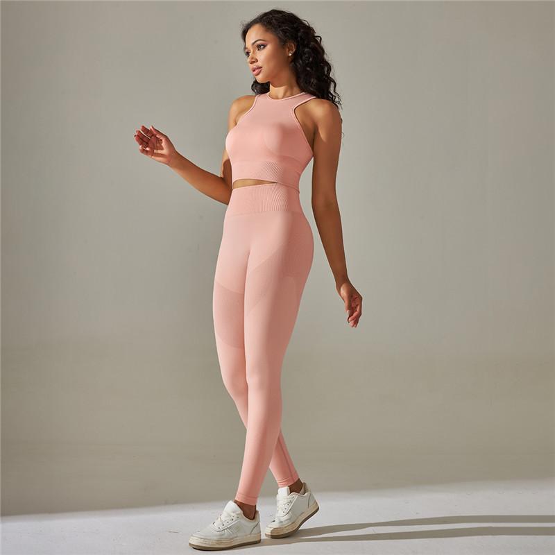 Nessaj Комплекты для йоги, женские спортивные костюмы, леггинсы с высокой талией, спортивный топ без рукавов, комплект для фитнеса, бесшовный спортивный костюм для спортзала