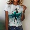 Женская одежда Футболка Модная Круглый вырез с коротким рукавом Балет Танцевальный узор Топ Повседневная свободная одежда Женская футболка Летний тренд