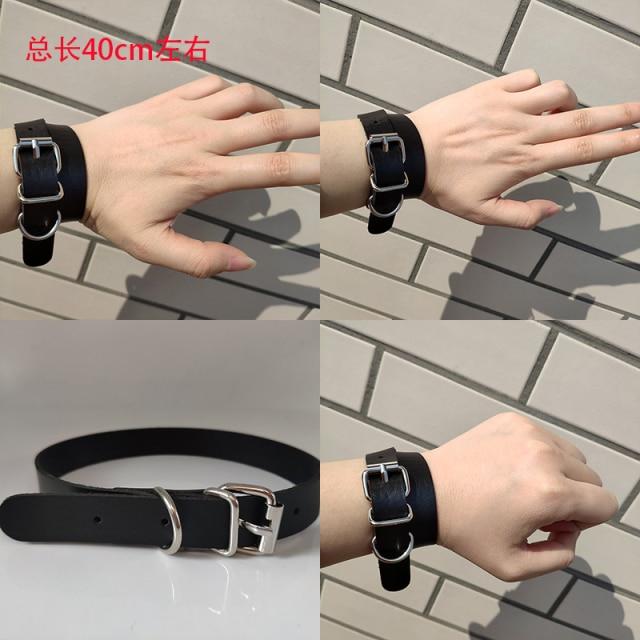 Черный кожаный браслет-браслет-манжета, готический готический бар, панк-браслеты для женщин и мужчин, браслеты, можно регулировать, ювелирные изделия