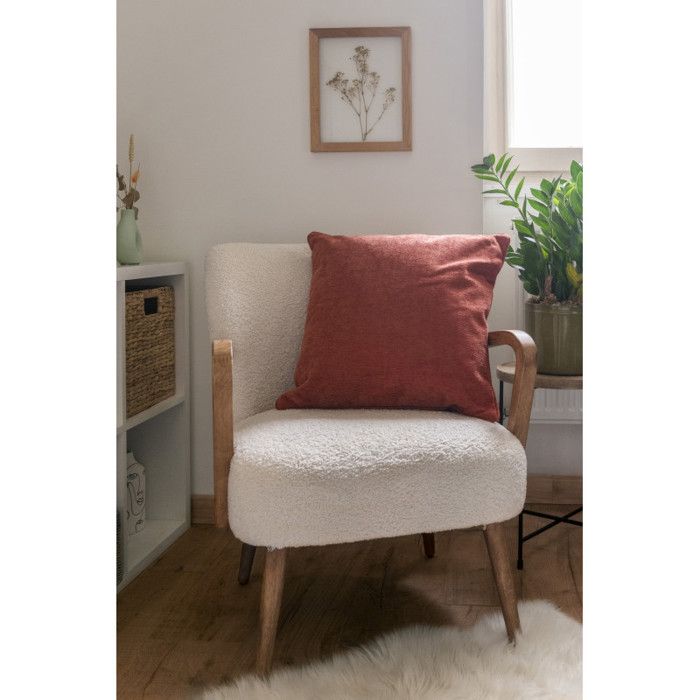 Coussin déhoussable avec passepoil 50 x 50 cm Polyester chenille "Osiris" Le fil d'Ariane - Terracotta