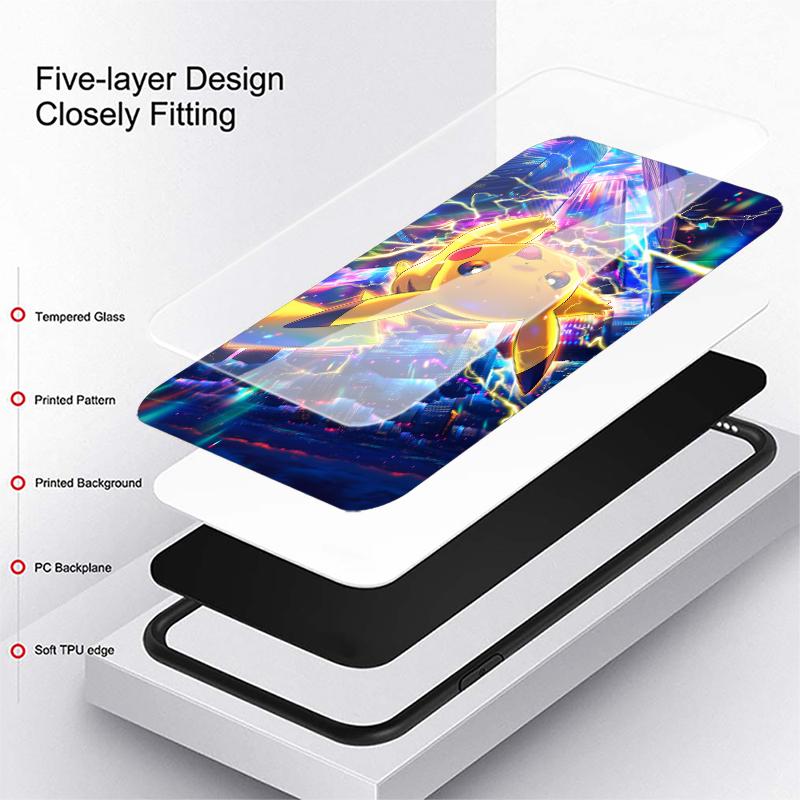 Cute Pikachu Pokemon Glass Case for Samsung Galaxy S26 S25 Ultra S23+ S25+ S24 S22 S20 FE S23 Plus S24+ S21 Luxury Phone Cover