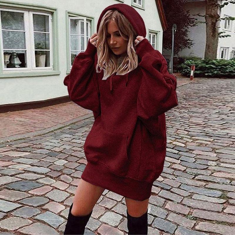 Fashion Trend Ladies Solid Color Loose Long Sleeve Thickened Hoodie Woman