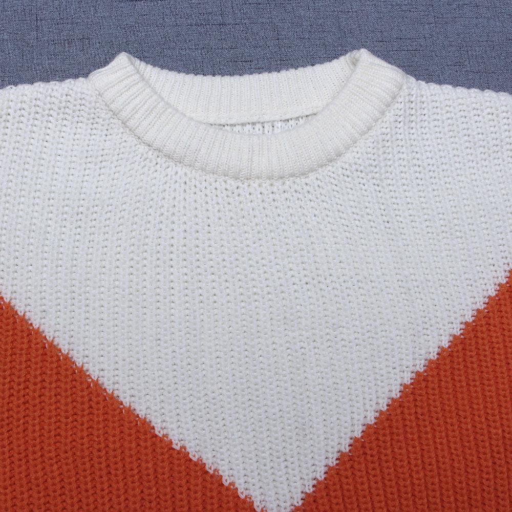 Женский свитер с круглым вырезом в стиле пэчворк, осенне-зимний