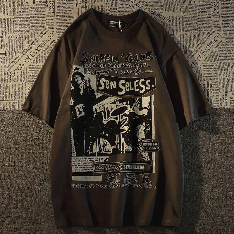 Мужская летняя футболка из чистого хлопка в стиле ретро с короткими рукавами, модная свободная футболка с рукавами до локтя