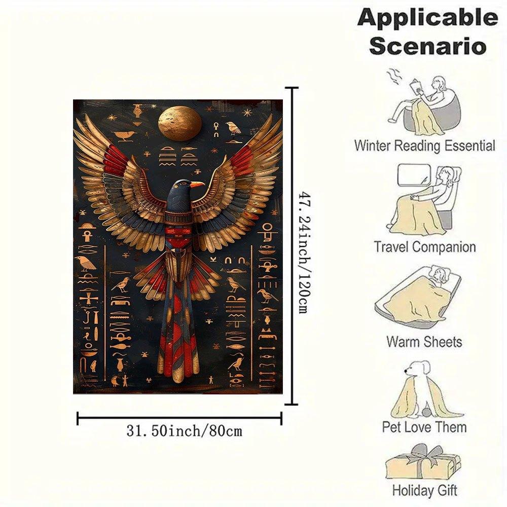 "Golden Egyptian Bird Wall Art Decor"Blanket Flannel Throw Blanket for Sofa, Bed, Travel, Camping, Office, Couch, Chair, And Bed Gift for Ch