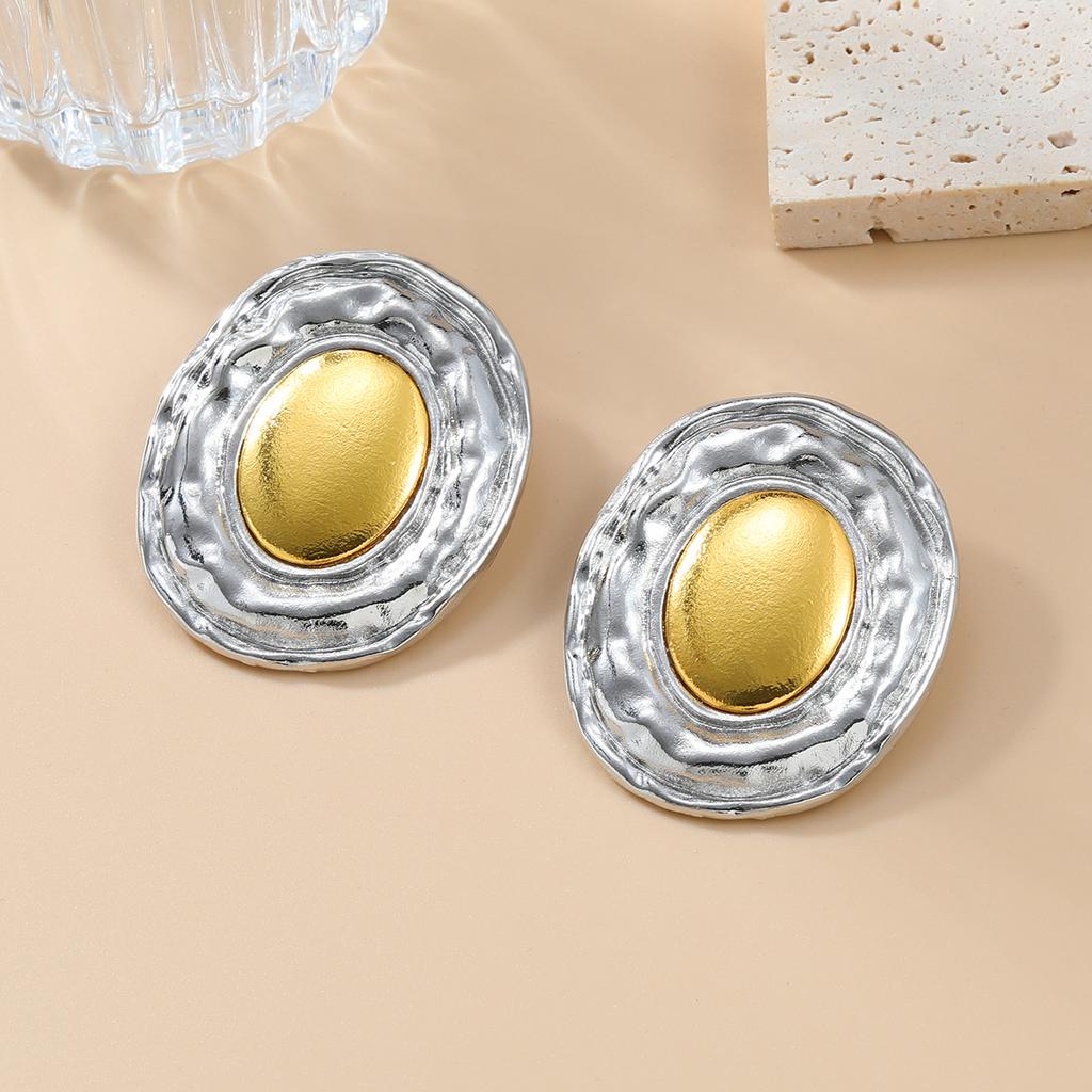 Exaggerated Large Round Metal Earrings for Women Punk Vintage Mixed Color Stud Earings Party Fashion Jewelry Gift Wholesale