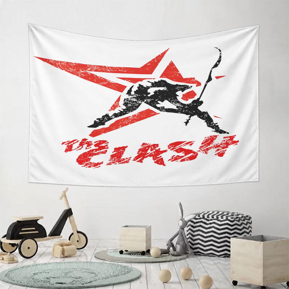 Red Star with Musician Silhouette Pattern Wall Hanging Tapestry Decorative Tapestry Home Decor for Bedroom and Living Room