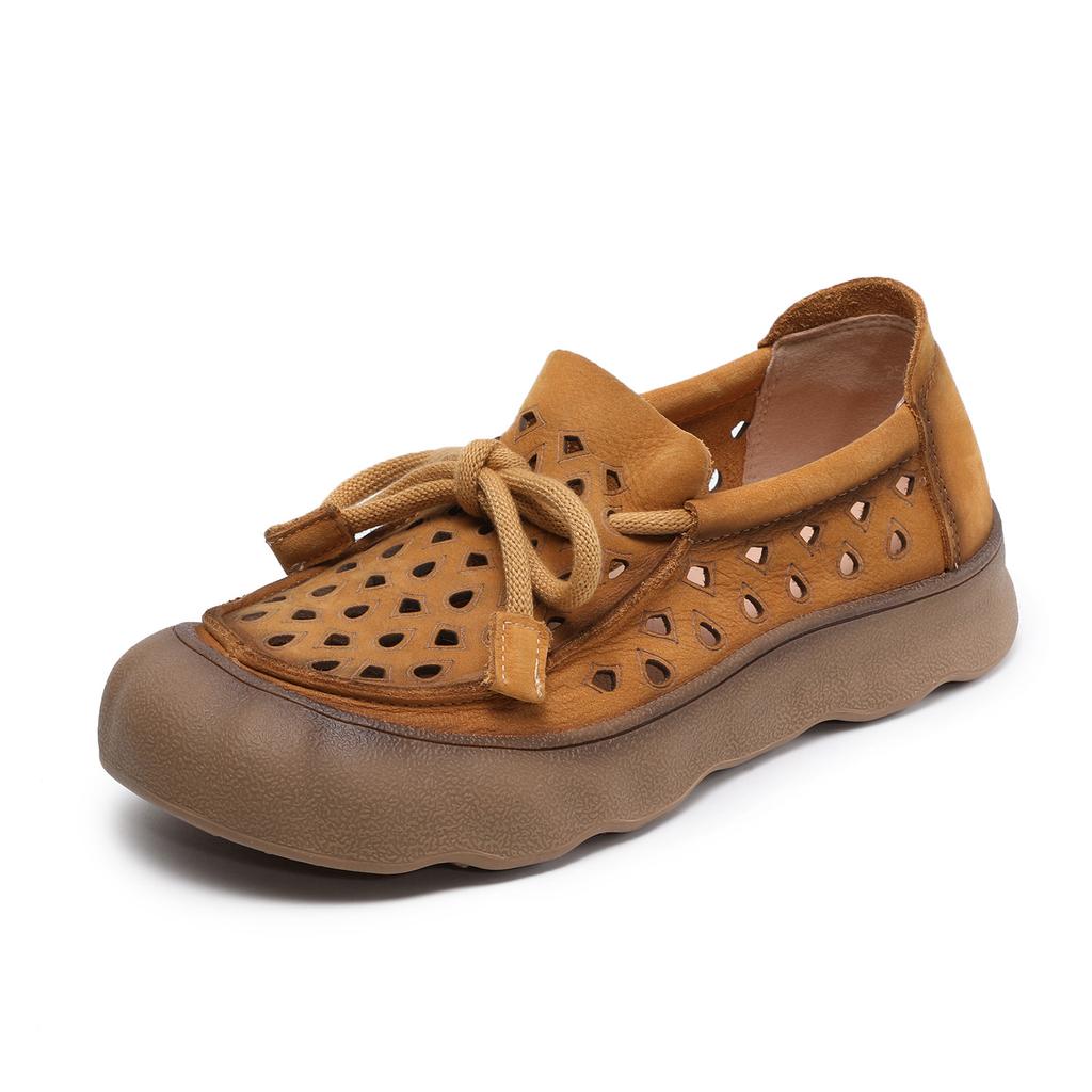 Johnature Ретро дышащие женские туфли-слипоны из натуральной кожи с перфорацией и мягкой подошвой