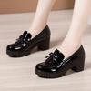 Fashion Small Size 32-43 Shallow Patent Leather Women Shoes Oxfords Women 2024 Spring Slip On Med Block Heels Platform Pumps Office Mom