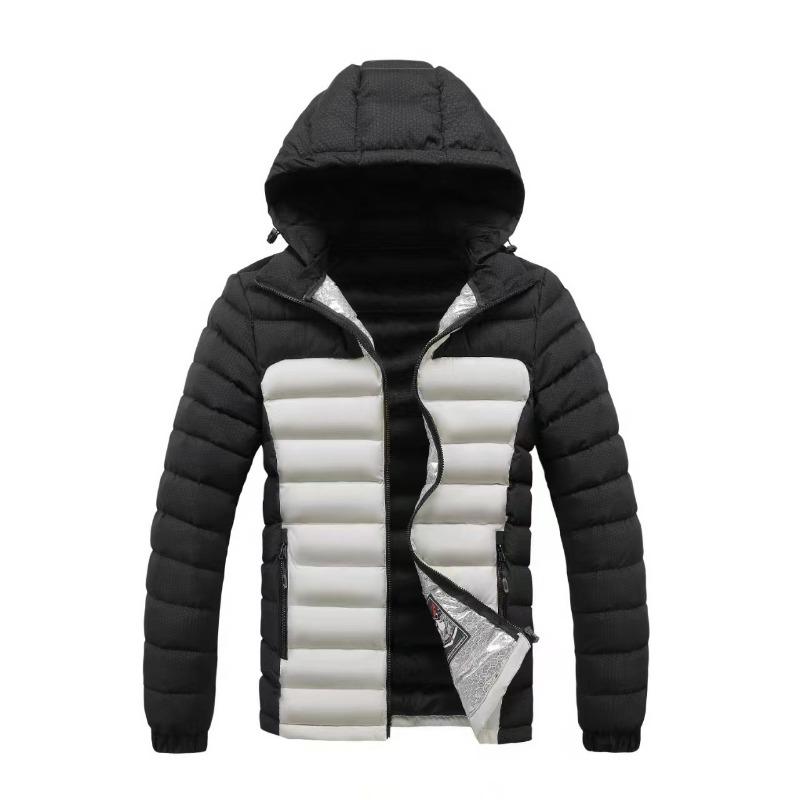 Men's Ribs Cotton-padded Clothes Are Short, Medium and Long, Piled and Thickened Hooded Large-size Color Matching Cotton Clothes.