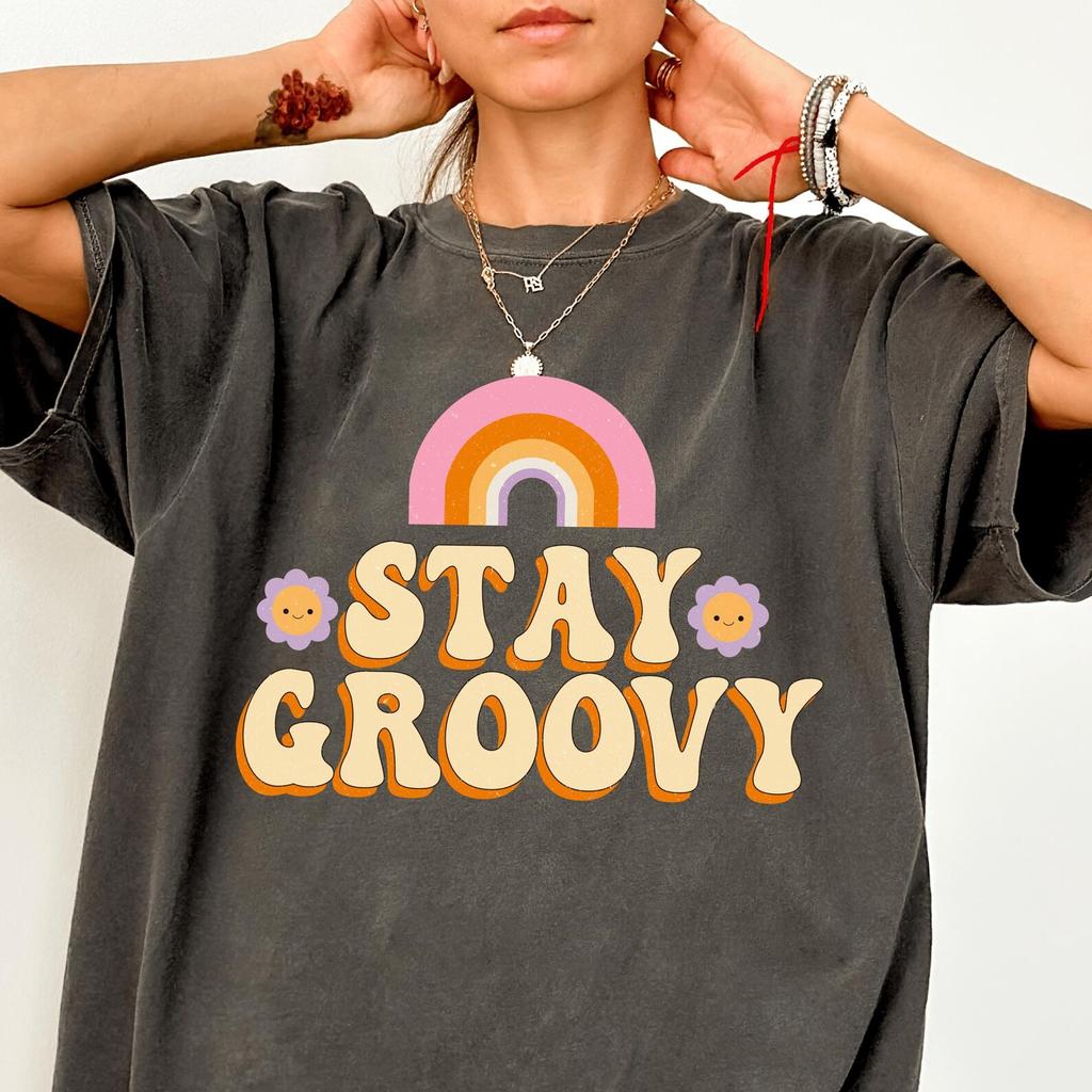 Stay Groovy Comfort Colors® Tee Y2K Aesthetic Vintage Retro Groovy Shirts Positive Vibes Boho Hippie Cute Rainbow Tshirt Girls Trip Shirt