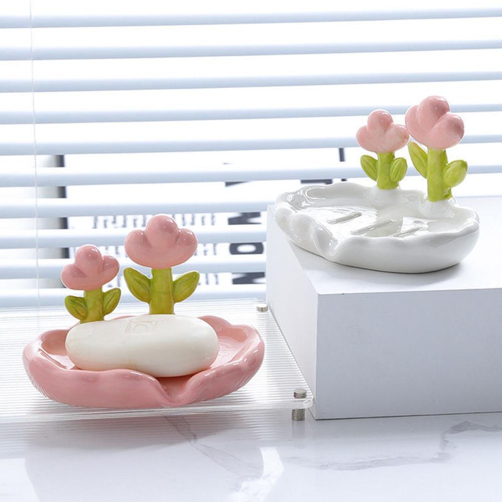 Flower Decor Creative Floral Soap Box Bathroom Accessories Plastic Storage Soap Rack Home