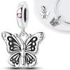 S925 Sterling Silver Ice Blue Butterfly Pendant Fit  Charms Silver S925 Original Bracelet for Jewelry Making