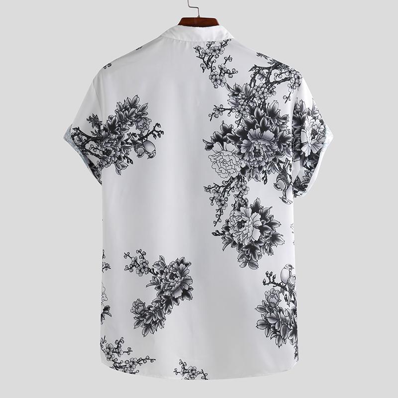 Summer Men Floral Lapel Short Sleeve Shirts