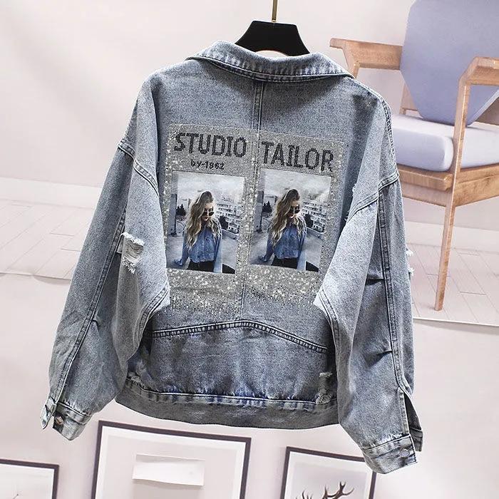 Spring Ladies Fashion Casual Embroidered Denim Jacket