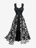 Rosegal Plus Size Floral Embroidery Grommet Lace-up Ruched Lace Trim Tank Dress