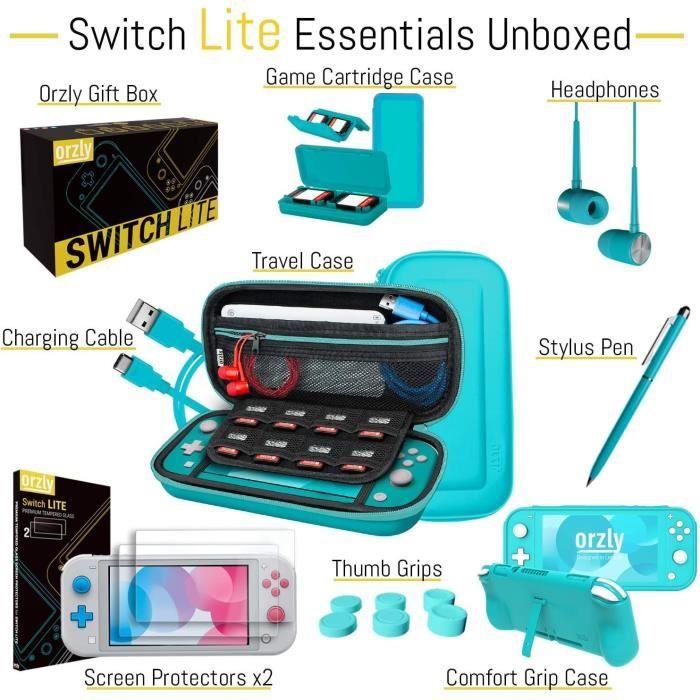 Pack de Démarrage - ORZLY - Nintendo Switch Lite - Étui Noir - Accessoires Inclus - Protection Écran