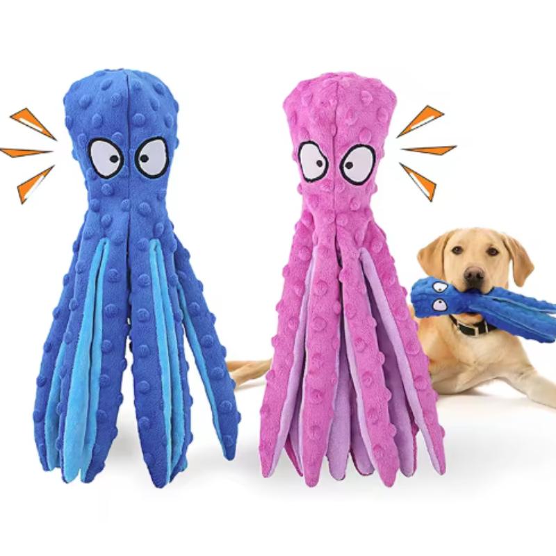 Interactive Pet Plush Toy Octopus for Dogs - Indestructible Bite Resistant Squeaky Rattle Puppy Dog Toy Supplies