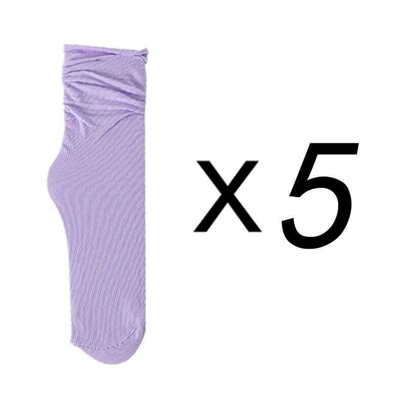 1/5 Pairs Women Ice Thin Loose Socks Calf Tube Socks Summer Purple Knee Nylon Socks Japanese Fashion College Style Solid Color
