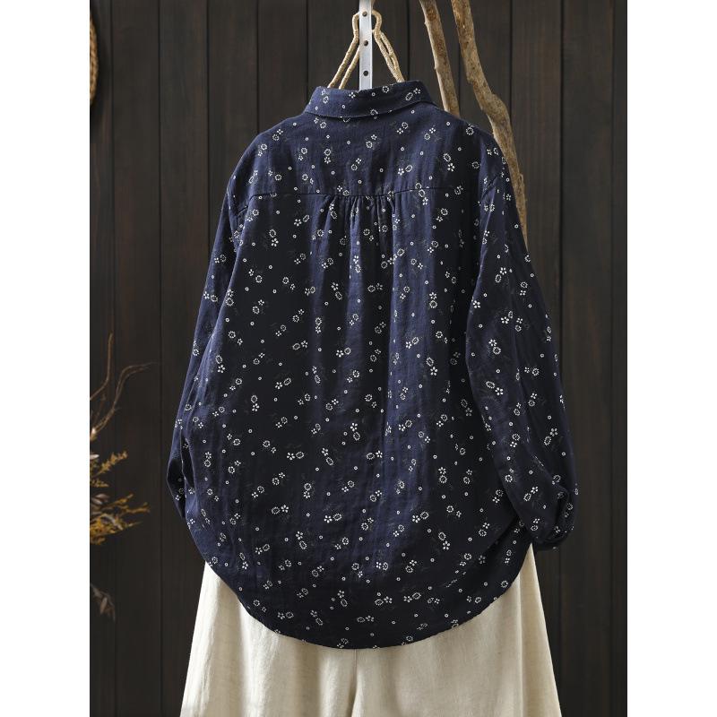 Женская рубашка из хлопковой марли с длинным рукавом в ретро-цветочном стиле, весна 2026