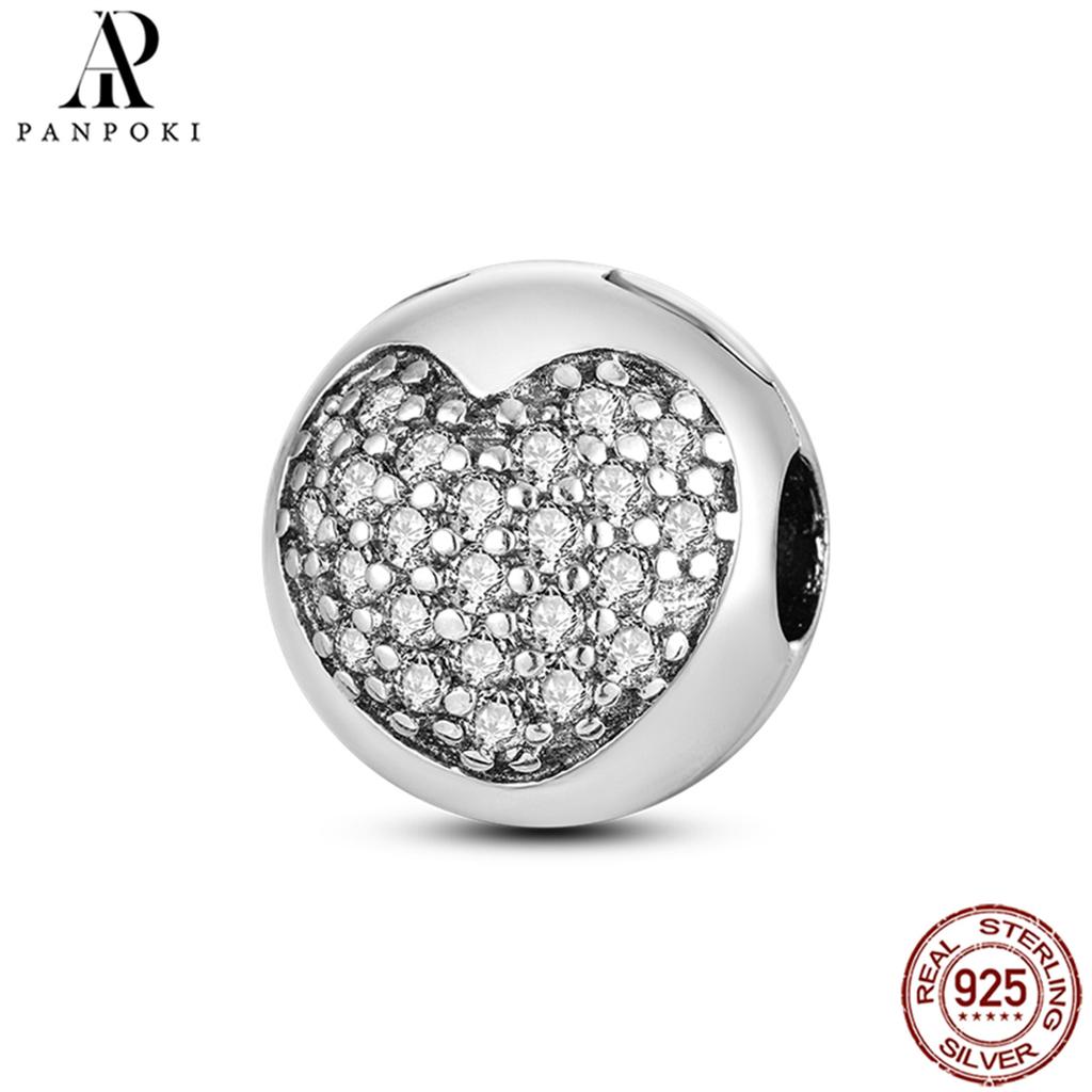 PANPOKI SS925 Sterling Silver Fixed Clip Stopper Beads Fit Bracelets Necklace NEW Luxury Women Gift DIY Jewelry Making
