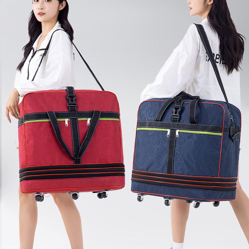 Air Consignment Bag Large-capacity Retractable Folding Travel Bag Universal Wheel Moving Travel Nylon Cloth Duffel Bag