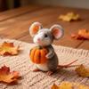 Halloween Felt Mouse Accessories Handmade Animals Statue with Pumpkin Decoration Table Shelf Desk Ornament