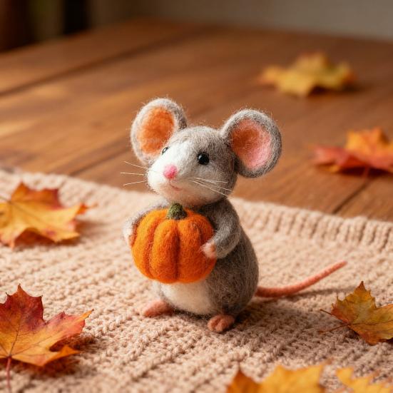 Halloween Felt Mouse Accessories Handmade Animals Statue with Pumpkin Decoration Table Shelf Desk Ornament