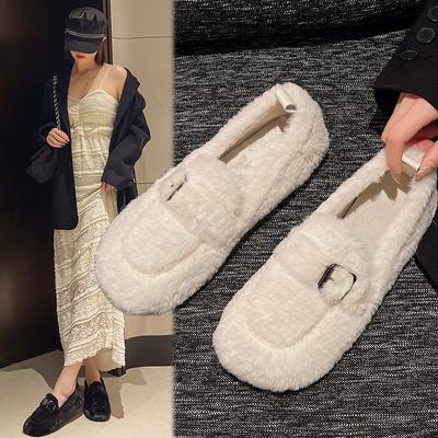 Модные женские туфли на плоской подошве из плюша, зимние теплые модные фирменные дизайнерские повседневные офисные туфли для банкета