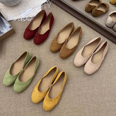 Замшевые туфли-лодочки на плоской подошве, женские новые туфли для бабушек, туфли для通勤 на одной педали, темпераментные женские туфли на мягкой подошве