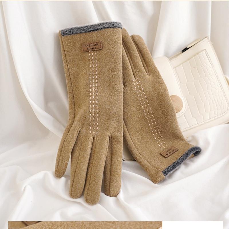 Зимние женские перчатки, винтажные ветрозащитные перчатки для сенсорного экрана, сохраняющие тепло, бархатные перчатки для женщин, плюшевые перчатки для вождения, однотонные перчатки