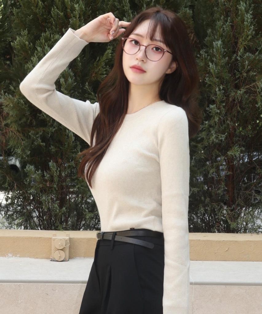 MIND BRIDGE WOMEN [W] Round Neck Slim Fit Ribbed Knit - 2 Colors