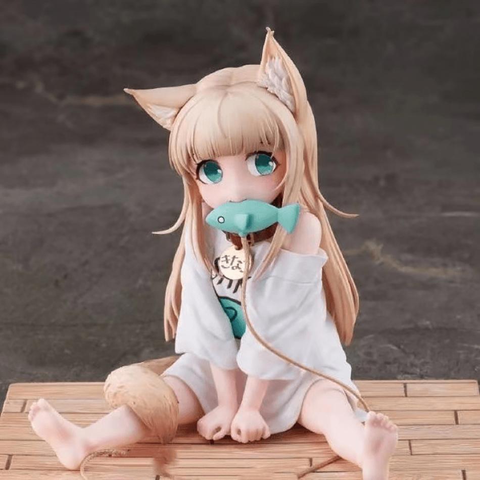 Anime Figure My Cat Is A Cute Girl Soy Flour Standing White Shirt Facial Replaceable Sitting Figure Anime Girl Cute Model Toys