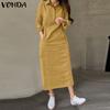 Elegant Women Lapel Collar Long Sleeve Buttons Up Long Straight Shirts Dress