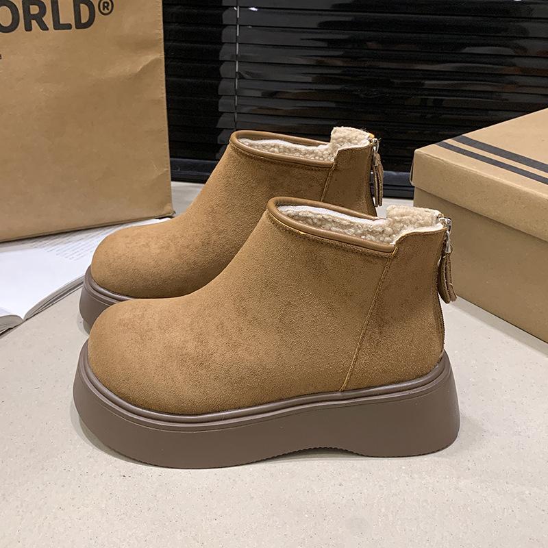 Women's Lightweight Chunky-Heeled Winter Insulated Fleece-Lined Fur-Trimmed Snow Boots Slip-Resistant Casual Sporty Suede Martin Boots