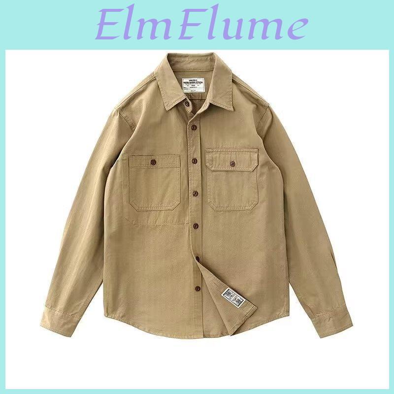 And Trendy Autumn New Spring Cargo Shirt American Retro Solid Color Multipocket Longsleeved Jacket Loose Casual Sports Top