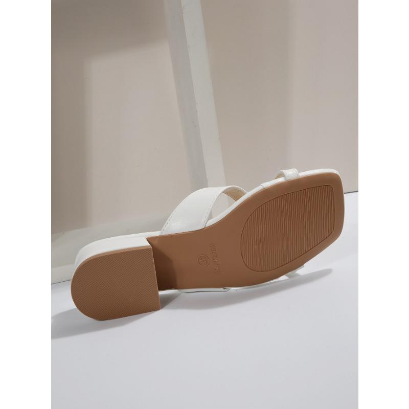 Square Head Open Toe Cross One Word Drag Large Size Thick Heel Slippers Female External Wear Middle Heel Sandal Drag