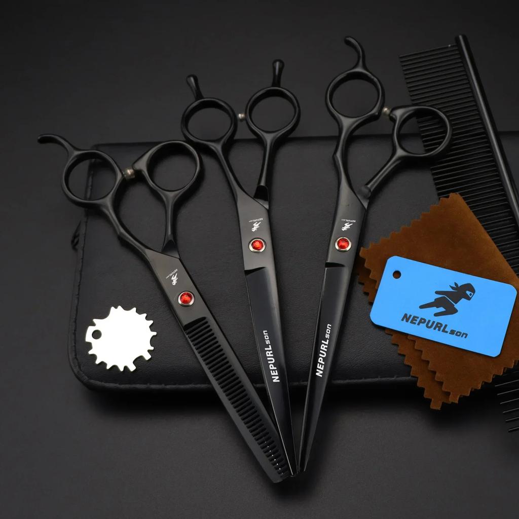 Набор ножниц для домашних животных длиной 7 дюймов, прямые филировочные ножницы и изогнутые ножницы для стрижки рыбьих костей, набор ножниц для груминга собак