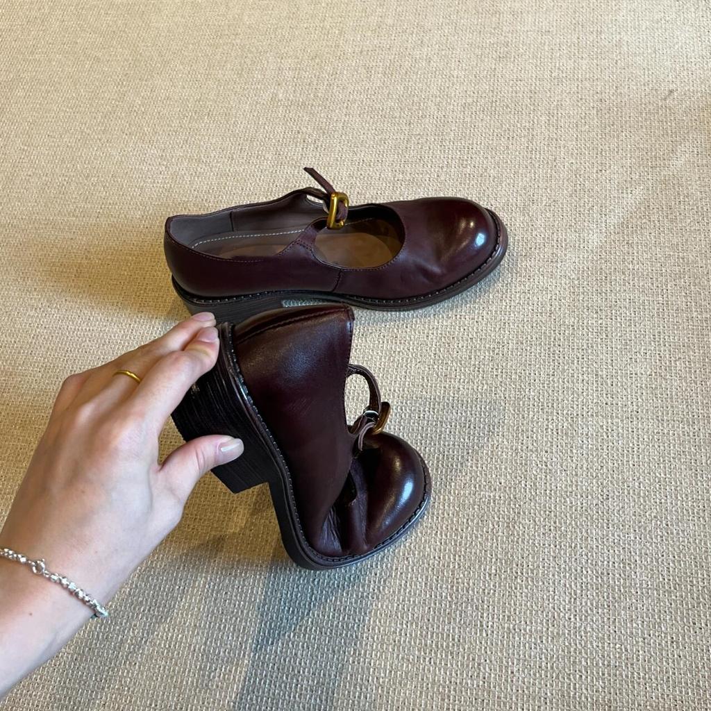 Туфли из овчины в ретро-британском стиле с круглым носком, женские туфли Мэри Джейн из кожи на толстом каблуке, легкие туфли с открытым носком