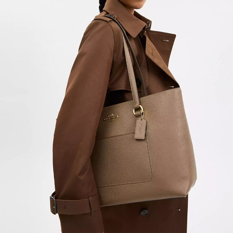 COACH Station Leather Tote Bag, Shopping Bag, Shoulder Bag Large Women's Dark Stone Color CCD71-IMV2R