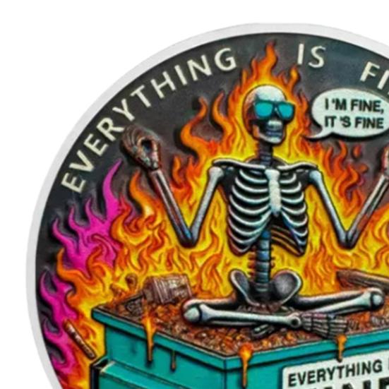 Монета-челлендж «Череп — Пламя из мусорного бака» Самая прочная сталь закаляется Монета «Пламя из мусорного бака» Смешная