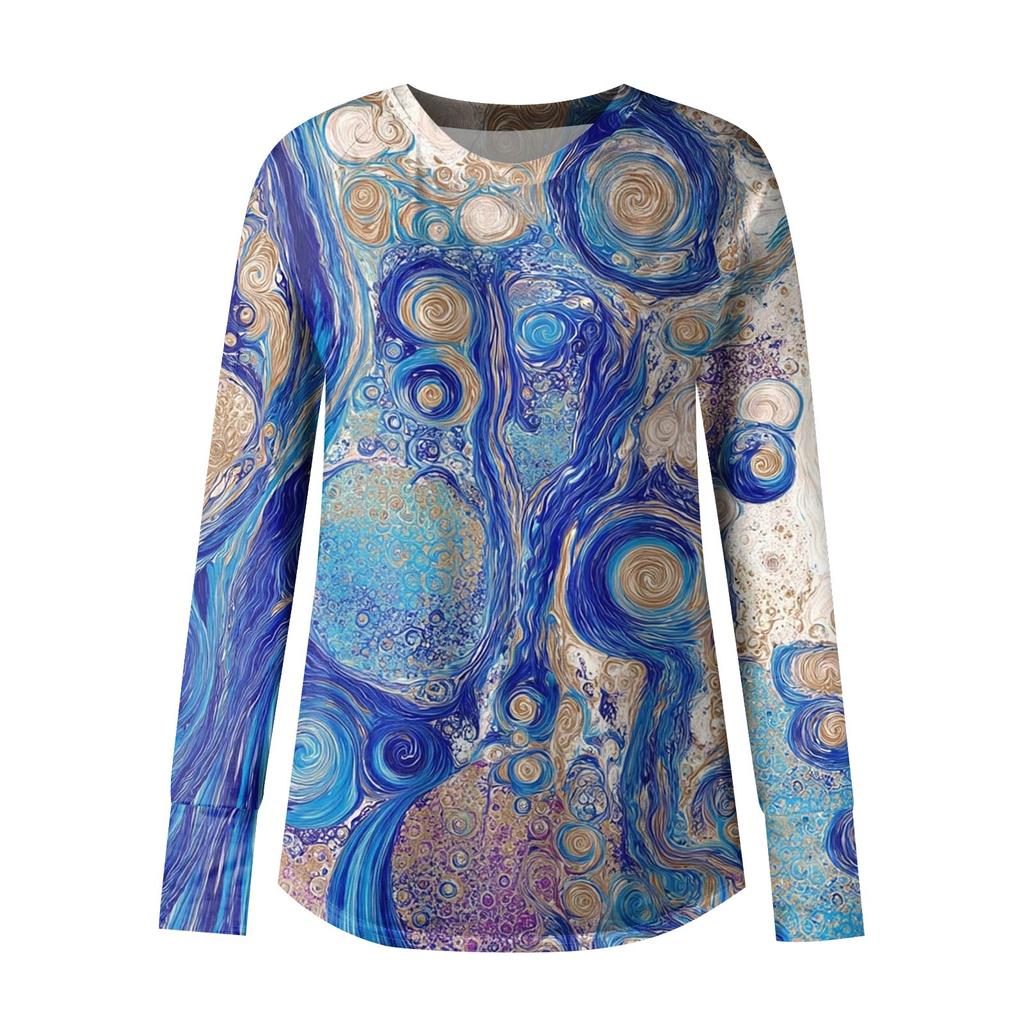 Womens Oversized Sweatshirt Graphic Sweater Long Sleeve Drop Shoulder Round Shirt Tops Vintage Clothes