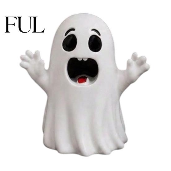 Funny Ghost Statue Halloween Cute Figurine, Small Red Heart Pumpkin Bucket Statue, Seasonal Decorative Gifts Resin Ornament for Home Shelf Table