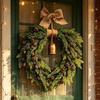 Cross-border Christmas Wreath with Linen Bow and Bells - Natural Materials Home Decoration