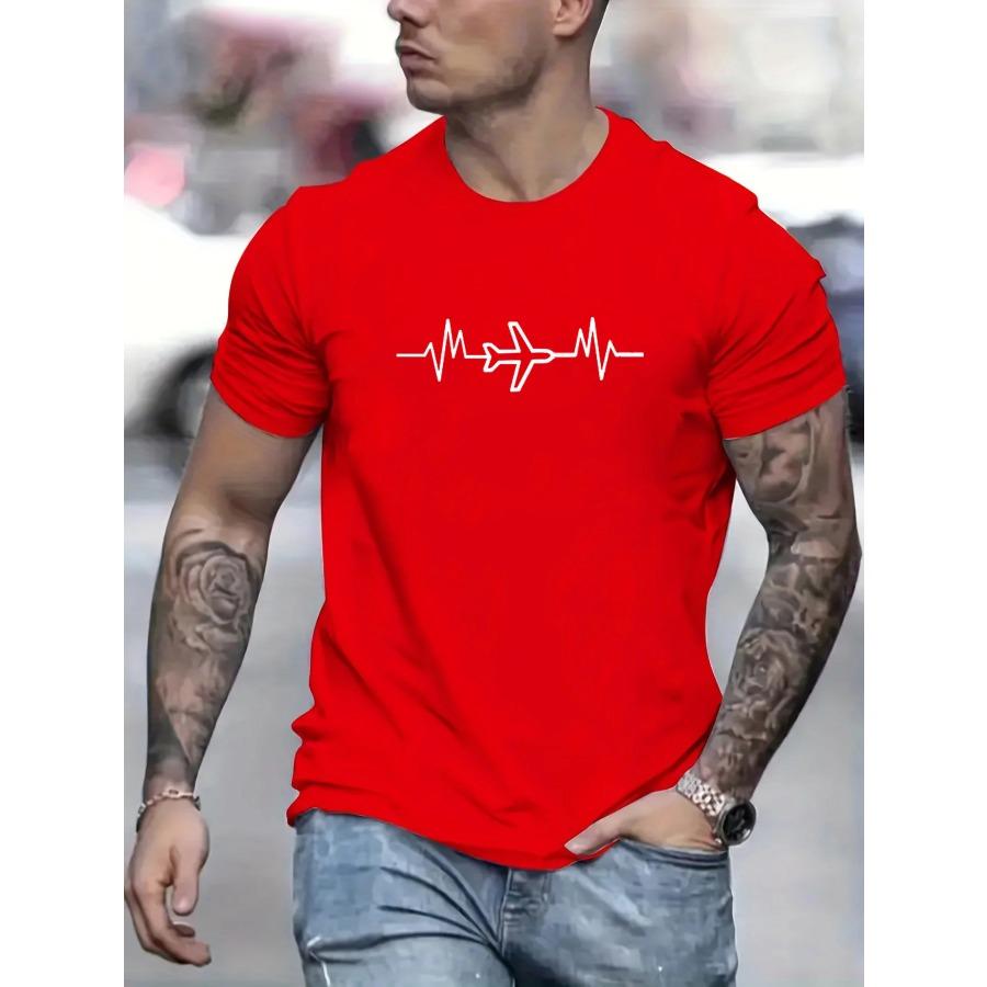 Men's 100% Cotton Summer Loose Size Creative Aircraft Graphic Print Casual Fit Round Neck Short Sleeve T-shirt Top