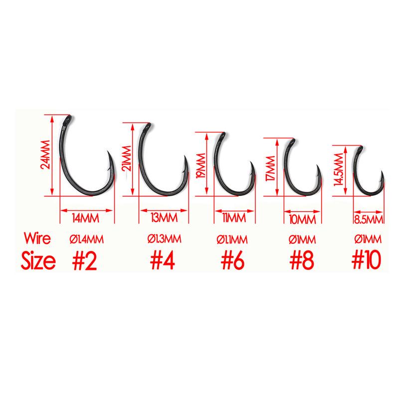 50 шт. # 2 # 4 # 6 # 8 # 10 с колючими тефлоновыми крючками для карпа Yn, прочный, острый кованый хвостовик, матовый черный цвет, карповые снасти, снасти для волос