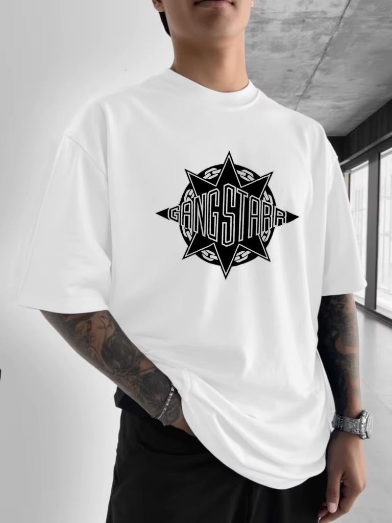 Gang Starr Logo Print Tshirt Fashion Street Style Star Pattern Design Unisexs Printed Round Neck Short