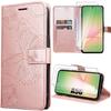 Protective Case - BOOLING - for Samsung Galaxy A56 5G - Pink Leather Effect - Butterfly Pattern - 2 Tempered Glasses