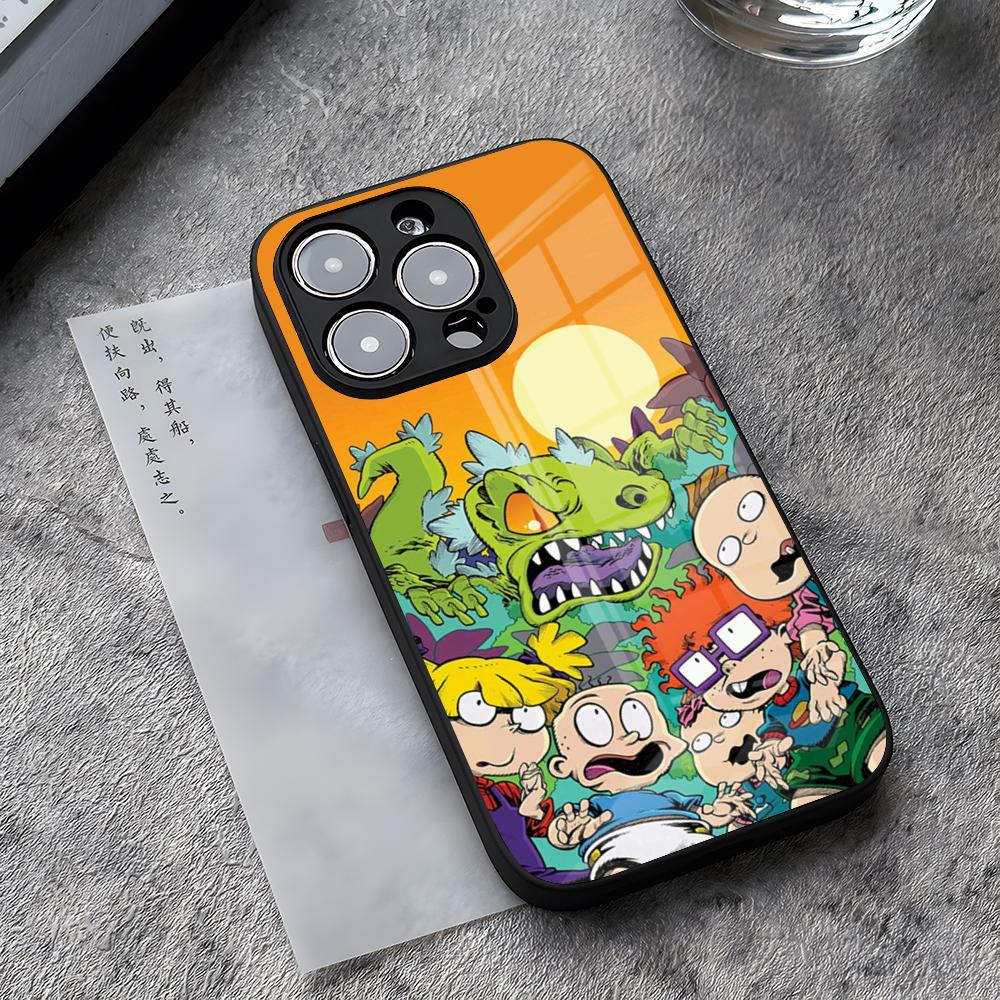 Чехол для телефона для iPhone 17 Pro Max 14 Pro 15 12 11 13 Mini X XR XS 16 Plus SE Стеклянная крышка Мальчик и Девочка Rugrats Чаки